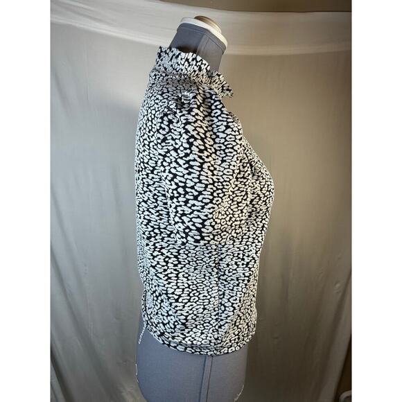 Zara M High Neck Leopard Animal print blouse shirt mob wife stretch puff sleeve - Picture 3 of 5